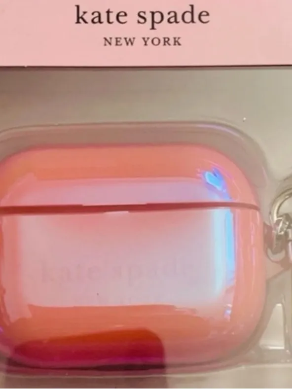 Kate Spade AirPod Case Pink Grapefruit Holographic Carabine Charging Support NEW - Image 2