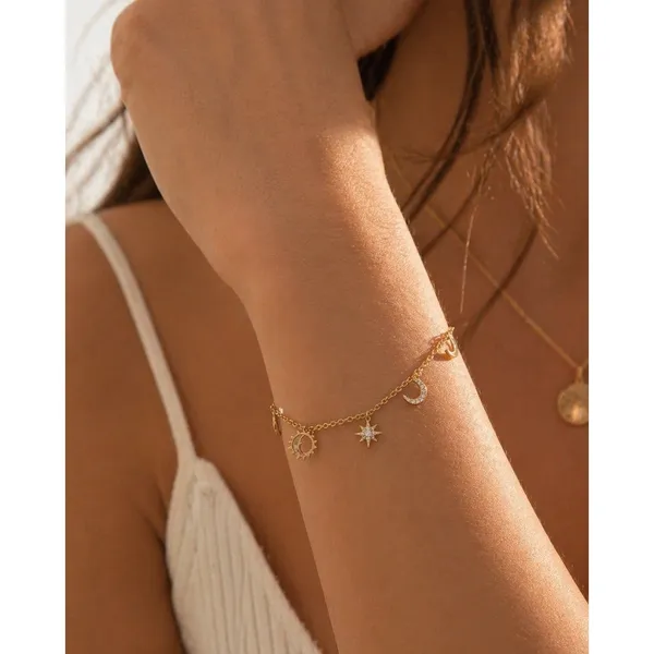 Gold Celestial Charm Bracelet Sun Moon Star Adjustable Dainty Chain‎ NEW - Image 2