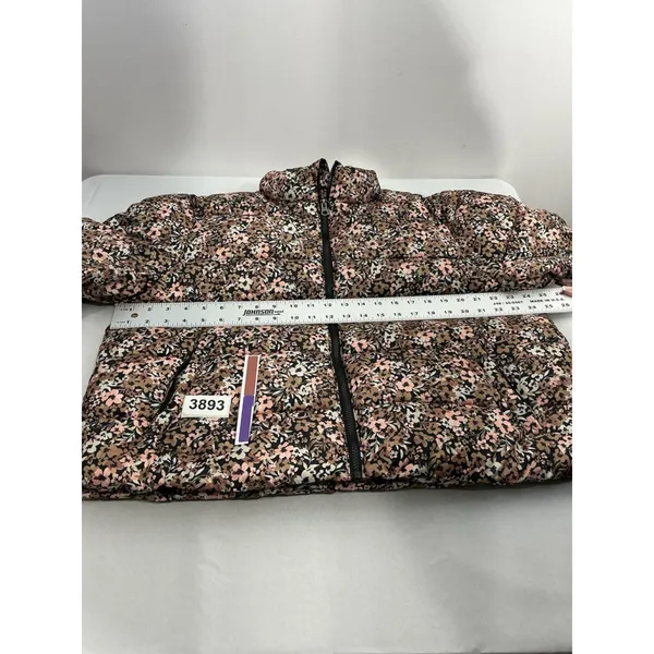 Womans Time & Tru XL 16-18 Floral Puffy Coat Full Zip Lined Multicolor - Image 7