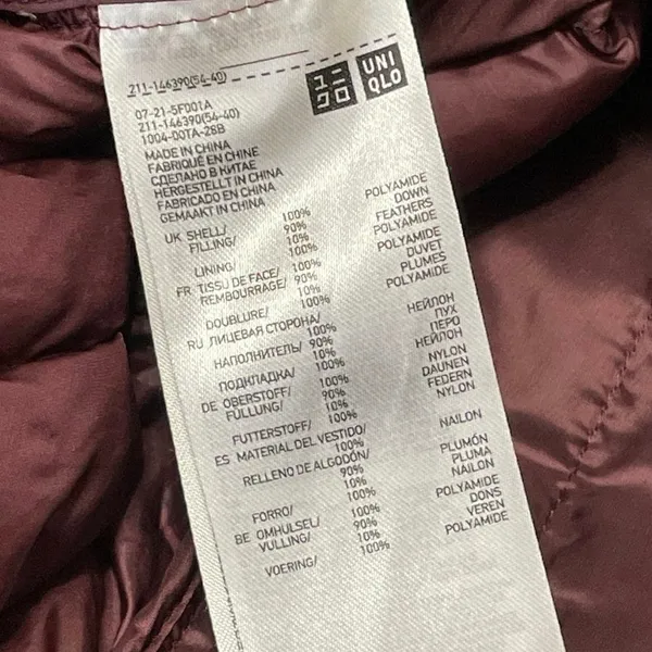 Uniqlo Burgundy Long Sleeves Quilted Ultra Light Down Puffer Coat Jacket Size L - Image 5