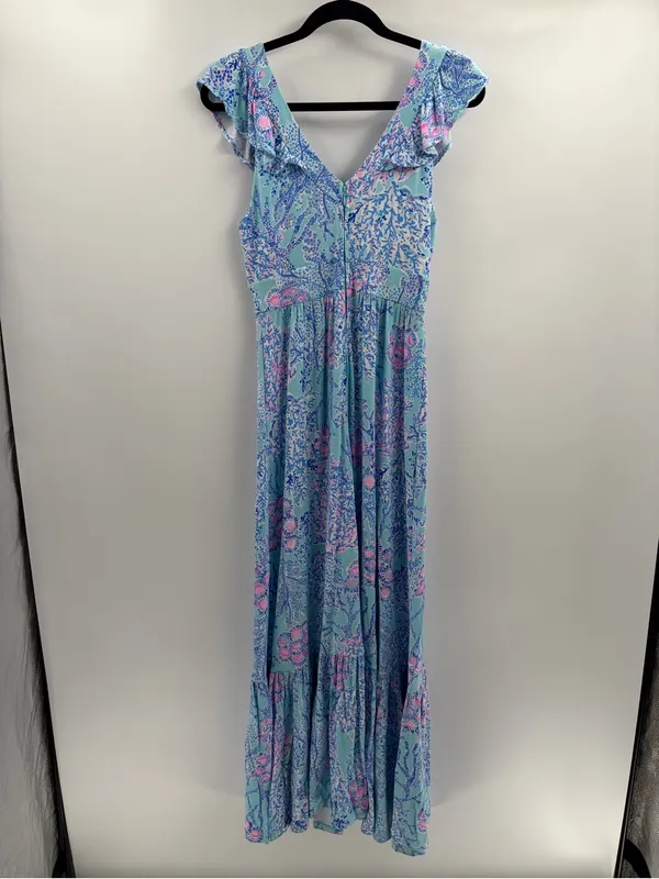 Lilly Pulitzer bohemian preppy ruffle vyra maxi blue long formal dress size 4 - Image 7