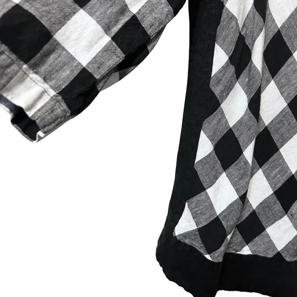 J Jill Womens Gingham Linen Top L Black White Checkered Relaxed Fit Classic‎ - Image 5