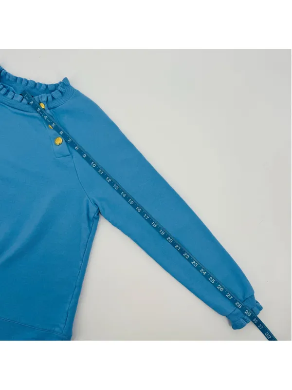 NWOT Talbots Cornflower Blue Sweatshirt with Gold Buttons, Size M - Image 9