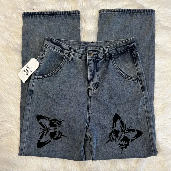 NEW Butterfly Print‎ High Rise Blue Gray Jeans Size Medium - Image 6