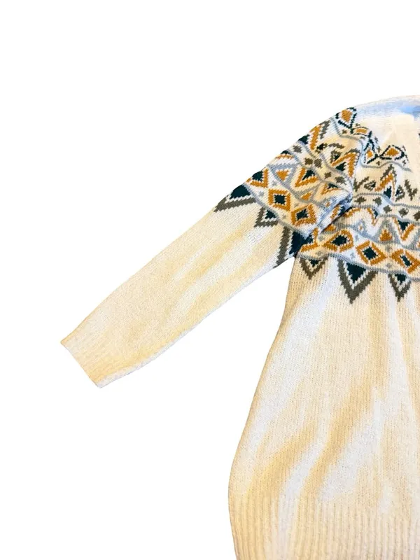 Maurices Cream Long Length Cardigan Sweater Open Front Tribal Fair Isle Medium - Image 4