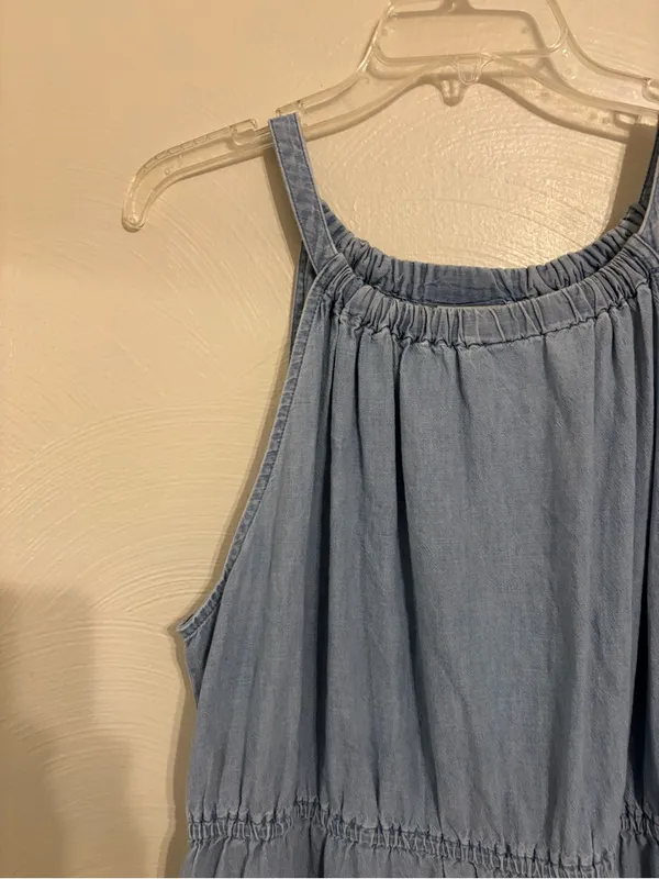 St. John’s Bay XL Chambray Maxi Dress Embroidered Floral Cotton Tiered - Image 5