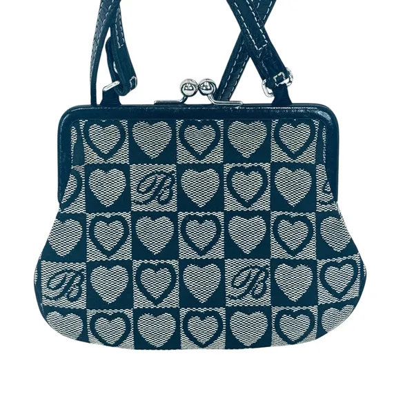 Brighton Kisslock Heart Purse‎ Mini Shoulder Bag Black Silver Checkered Y2K - Image 12