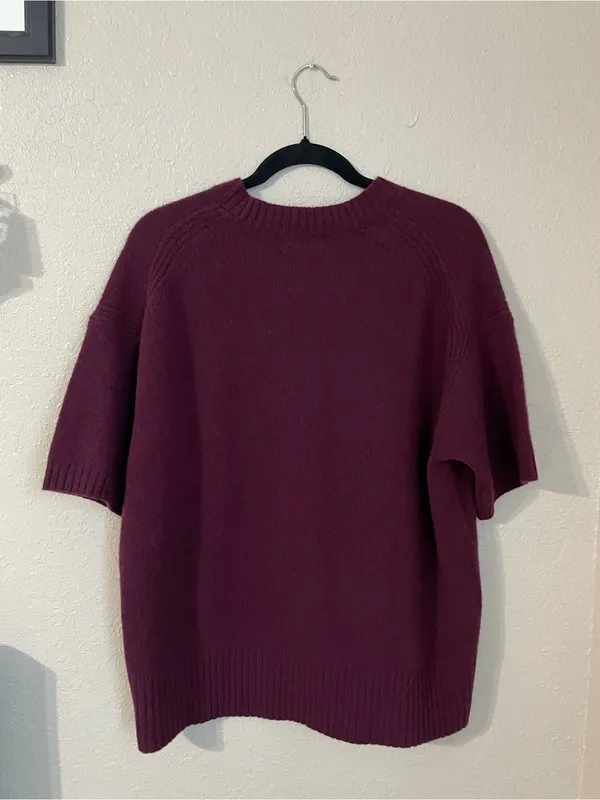 J. Crew Lambs Wool Oversized Sweater Tee Shirt Short Sleeve Size XS Burgundy - Image 12