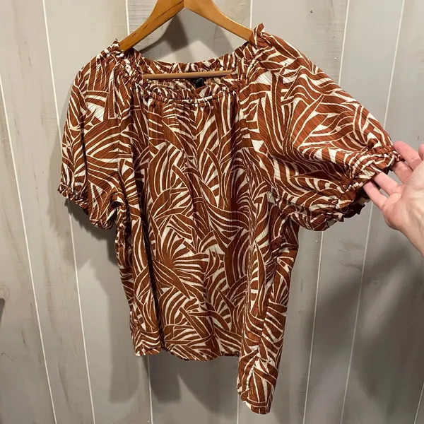 Cute Ann Taylor tropical deep orange flowy beach top pool breezy elastic trim - Image 6