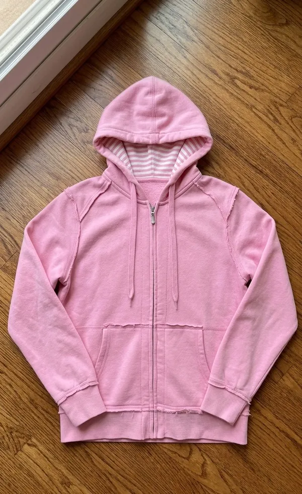 Cotton Candy Pink Raw Seam Zip-Up Hoodie - Image 4