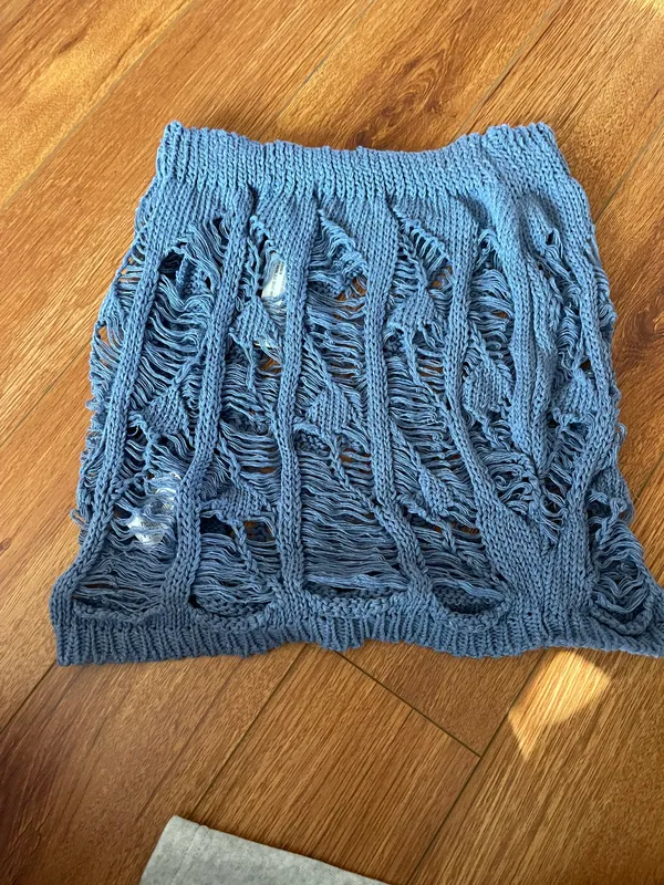 Petite Mineral Blue Crochet Knit Mini Skirt - Image 3