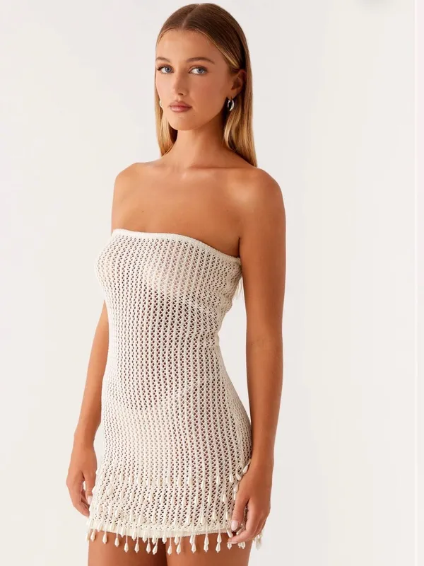 NWT Peppermayo Carpe Diem Crochet Mini Dress in Ivory, Size S/M - Image 7