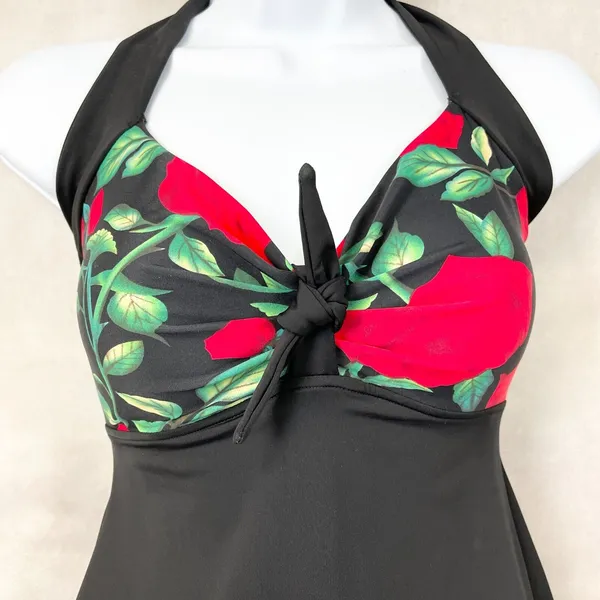Cocoship Pinup Swimsuit Womens Small Retro Sailor‎ Skirted Roses Feminine Glam - Image 2