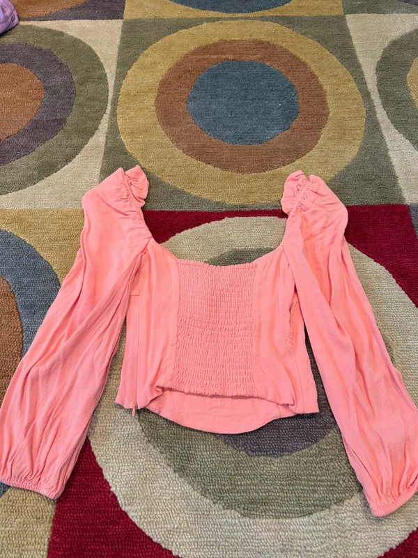 Aritzia Wilfred Novella Blouse Top Peach Pink Puff Sleeve Sweetheart Neck Small - Image 4