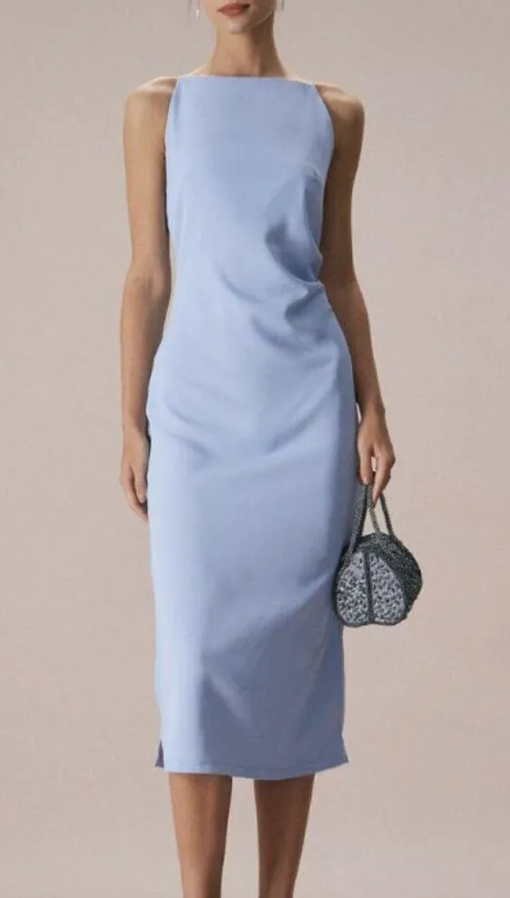 RIHOAS The Blue Boat Neck Bodycon Strap Midi Dress 22 - Image 4