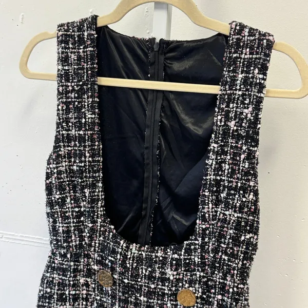 Storets Tweed Skort Romper Gold Button Double Breasted Sleeveless Pinafore Dress - Image 3