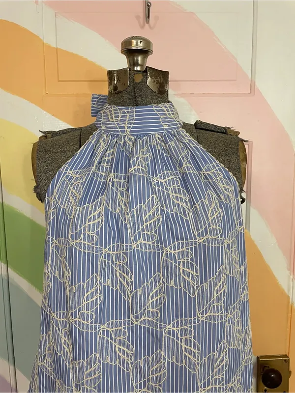 English Factory Blue Striped Embroidered Halter Ruffle Mini Dress Sz XS 🧡🎀 - Image 4