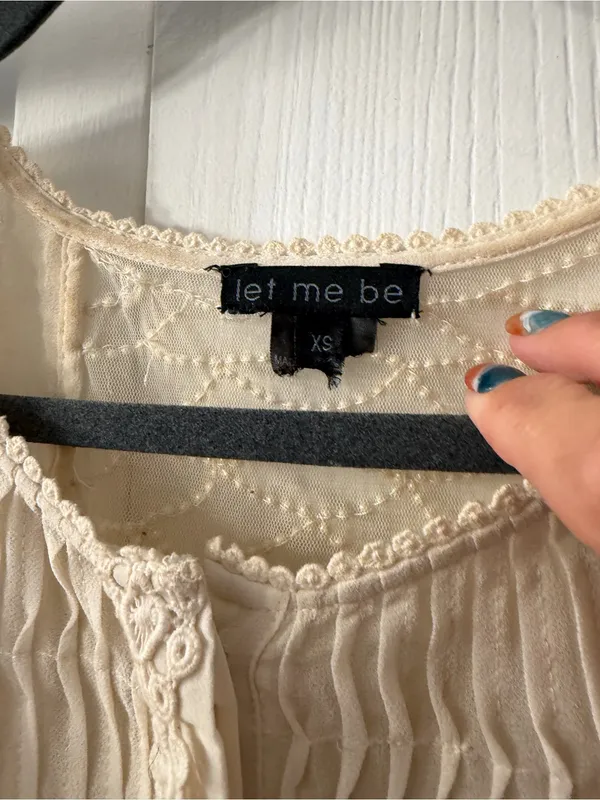 Let Me Be for Anthropologie Cream Lace & Pleated Short-Sleeve Top - Image 3