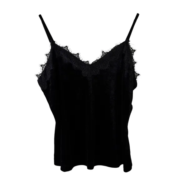 Allegra K Velvet Cami Top Lace Trim‎ Sleeveless Tank Top Black XL - Image 3