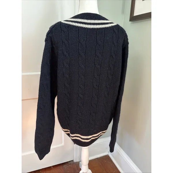 Brandy Melville Varsity Navy V-Neck Nikki Sweater Wool Blend Academia Medium - Image 2