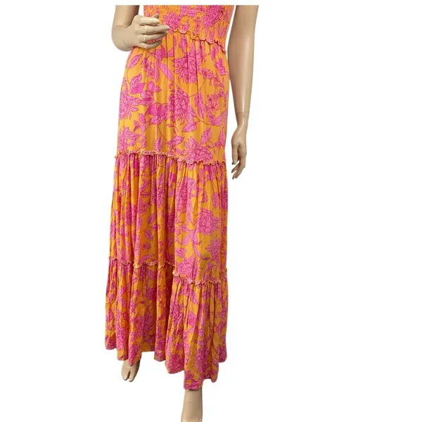 Abel The Label ATL‎ Strapless Tiered Maxi Dress Smocked Bodice Floral Hippie - Image 6