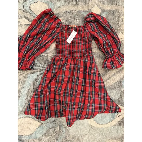Audrey Parks Francesca's Effie Tartan Plaid Smocked Mini Dress XS NWT $70 - Image 11