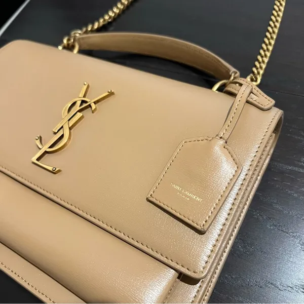 YSL Sunset Top Handle Medium Smooth Leather Shoulder Bag in Dark Beige - Image 3