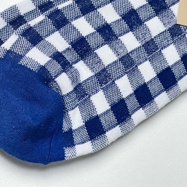 J.Crew Women's Ankle Gingham Blue and White Plaid Print Socks OS - Image 5