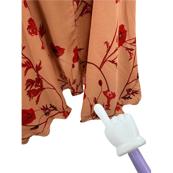 Johanna Ortiz x H&M Floral Wrap Maxi Dress Orange Red Poppy L Long Sleeve Ruffle - Image 7
