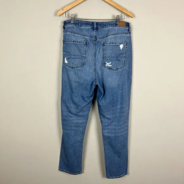 American Eagle Mom Jeans Womens 12 R Distressed‎ Light Blue Denim Casual - Image 10
