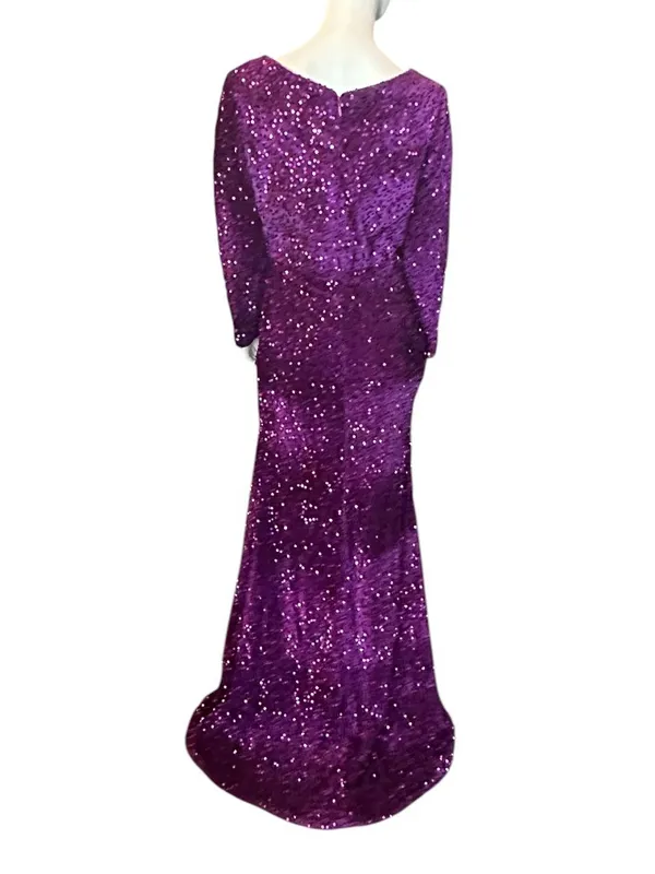 Wenkafo Flocked Velvet & Sequins Mermaid Formal Dress Purple Size 14 NWT - Image 5