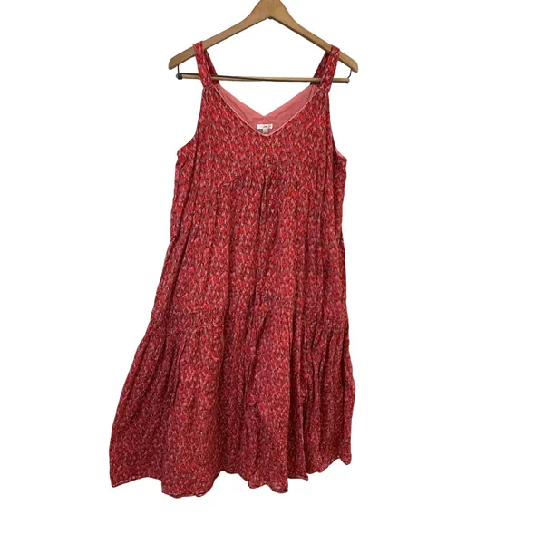 Joie Red Pink Abstract Print Cotton Tiered Maxi Dress Sleeveless V-Neck XL - Image 8