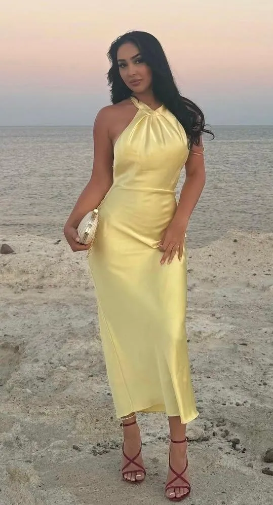 Zara butter Yellow Backless Halter maxi Dress holiday evening wedding - Image 12