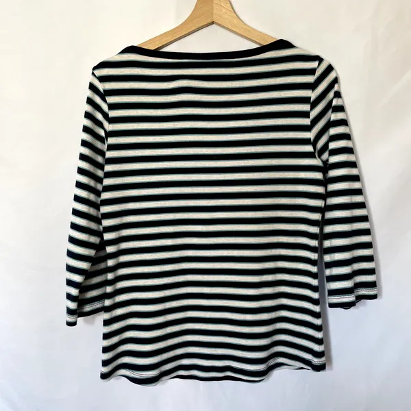 L.L.Bean blue white striped sailor style women's shirt S cotton top boat‎ neck - Image 6
