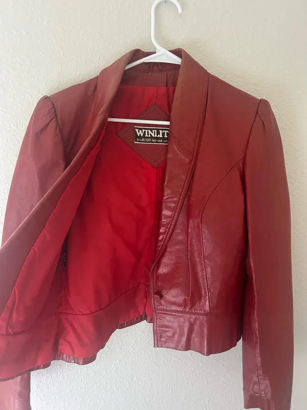 WINLIT Vintage Red Leather Jacket Size M - Image 2