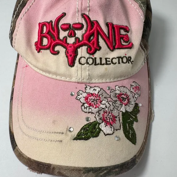 Vtg Y2K‎ Bone Collector Camo Pink Grunge Floral Hat Cap Adjustable - Image 2