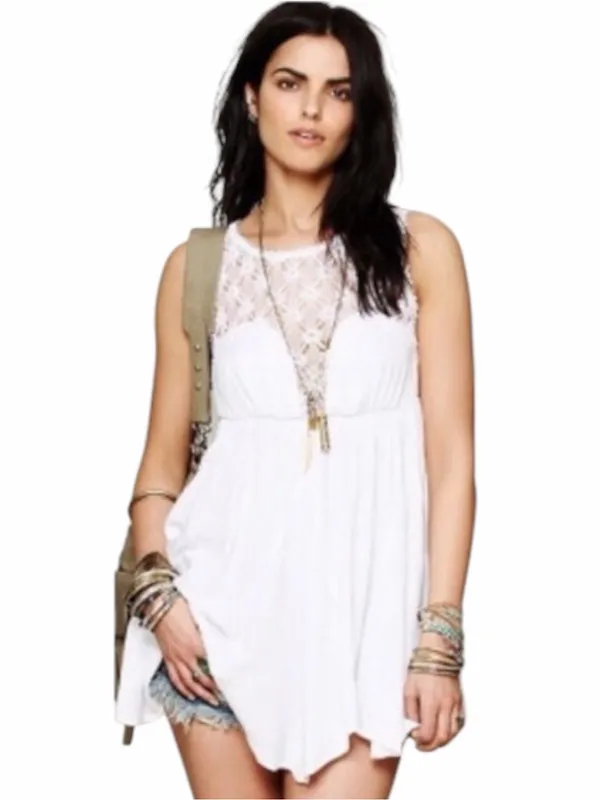 Free People White Crochet Lace Fit & Flare Boho Dress M Cottagecore Fairy - Image 3