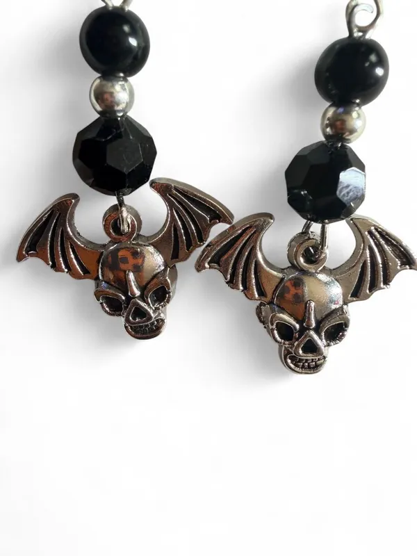 🖤 Handmade Bat Skull Earrings - Image 2