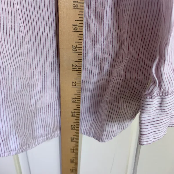 J. Jill Womens Small Linen Button Down Shirt Striped White Burgundy Long Sleeve - Image 6
