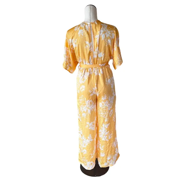 NWT FAVLUX Fashion silky/Chiffon Fabric Yellow Floral Jumpsuit - Image 8