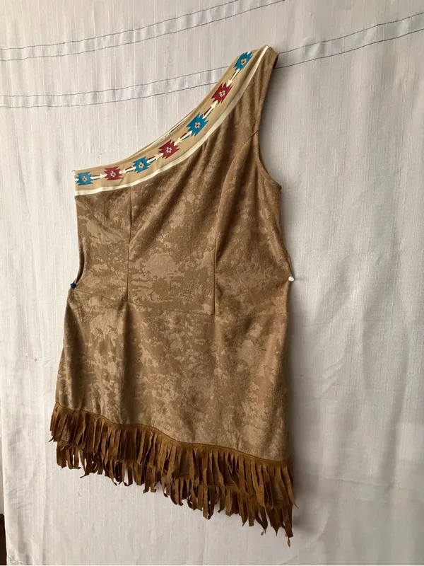 Women’s Size M One Shoulder Fringe Suede Mini Dress Western Boho Tan (A650) - Image 3