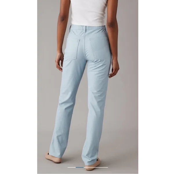 NWT AE Vegan Leather Straight Leg Pants Super High Waisted Light Blue Size 8 Reg - Image 2