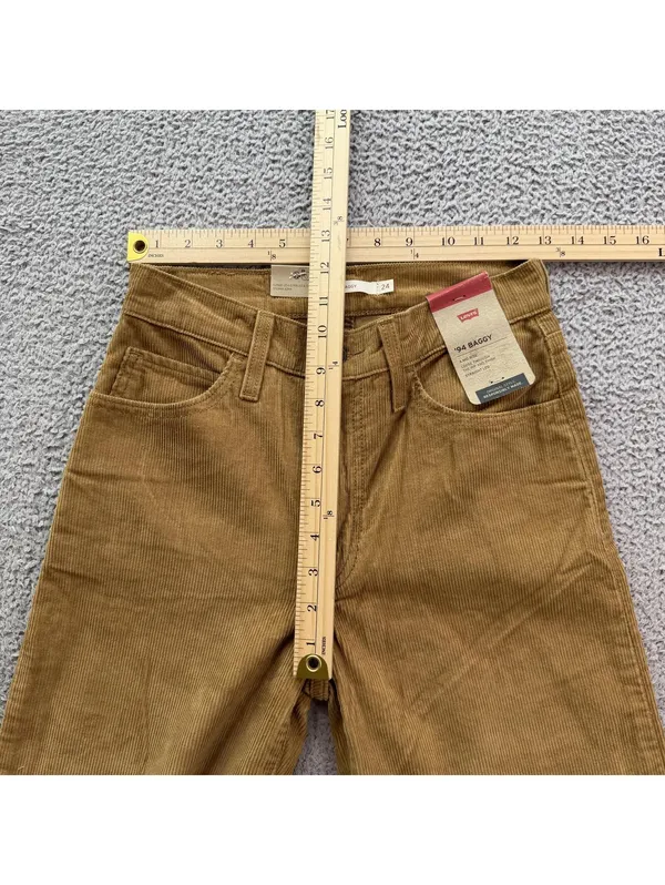 Levis 94 Baggy Corduroy Pants Women's 24x31 Mid Rise Camel Brown Wide Leg NWT - Image 3