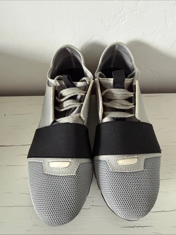 Balenciaga Race Runner Sneakers Women 37 Gray Silver Black Suede Mesh Shoes - Image 2