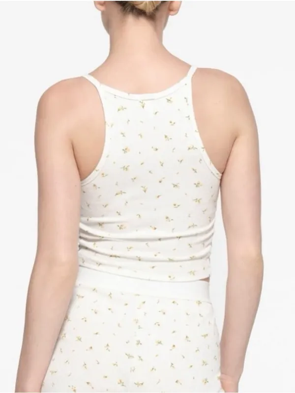 NWT Skims Cotton Rib Cami Marigold Rosebud Print White Crop Size Small - Image 2
