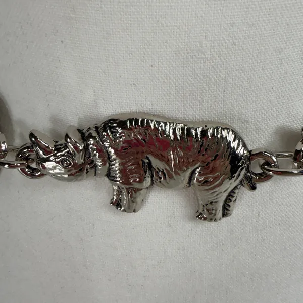 Boho Festival Chain Belt Silver Rhinoceros Safari Animal Statement Y2K Style - Image 3