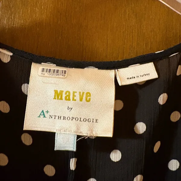 Anthropologie Maeve Sirena Polka Dot Ruffled Tunic Midi Dress in Black & White - Image 6