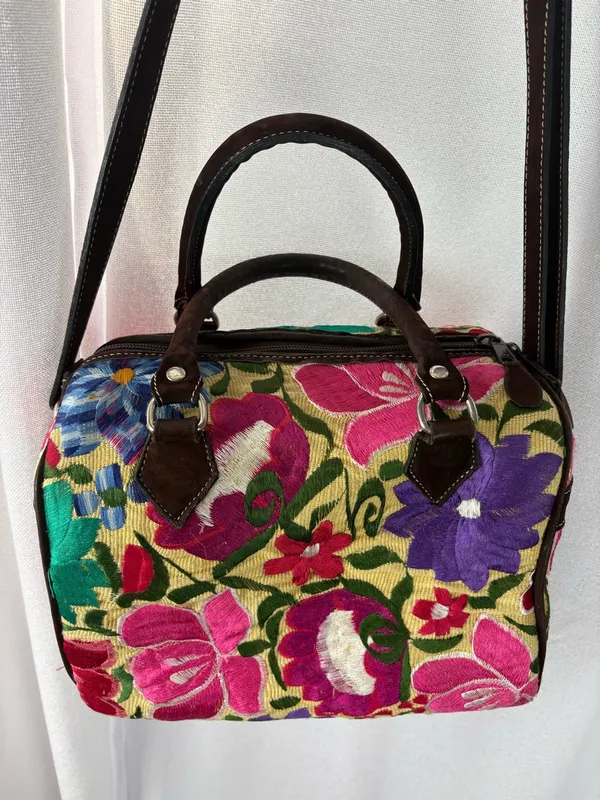 Floral Tapestry Mexican Embroidered Tapestry Bag Bright Colors BOHO EUC - Image 2