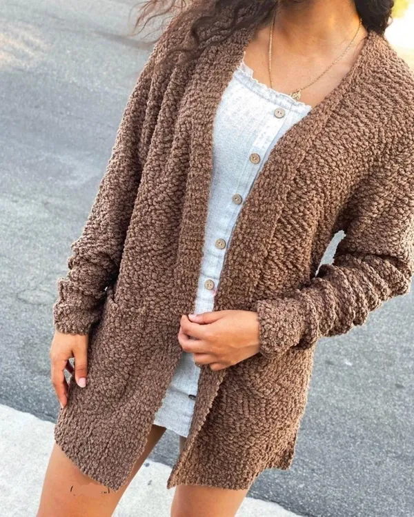 Love Tree Brown Popcorn Texture Cardigan - Image 3