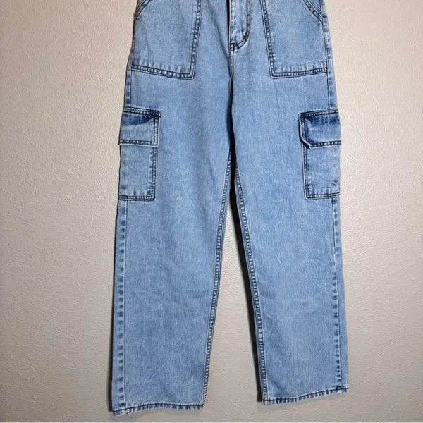 On The Way Blue Wide Leg Cargo Jeans Womens M Casual Denim - Image 8